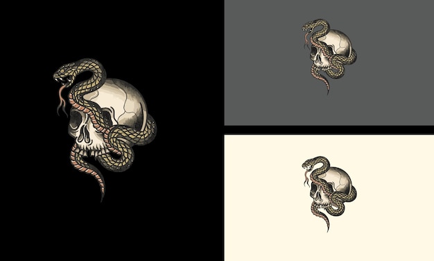 Vecteur conception de la mascotte du vecteur de tête de crâne et de serpent