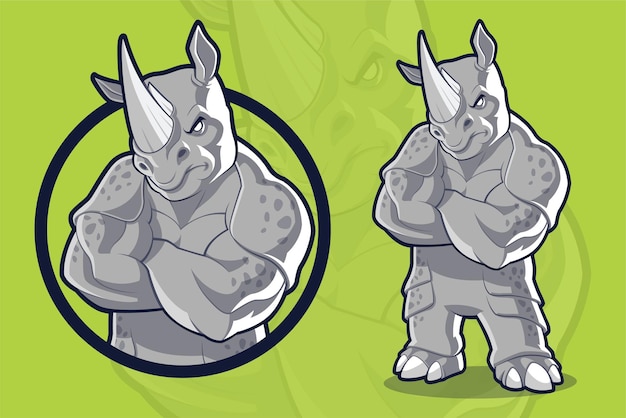 Vecteur conception de mascotte de rhinocéros lourd et musclé