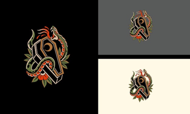 Vecteur conception de la mascotte vectorielle du serpent et de la feuille