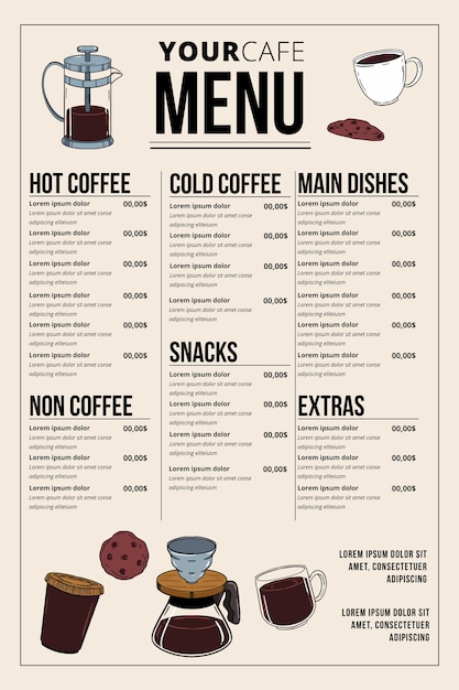 Vecteur conception de menus de restaurant de café numérique