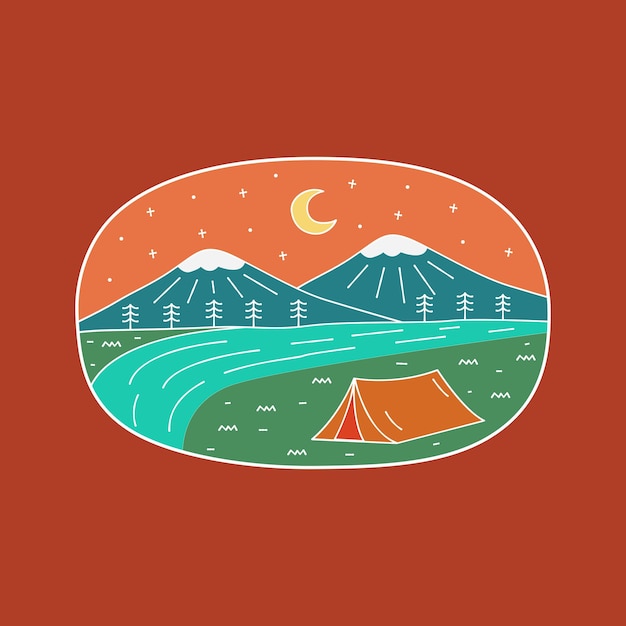 Conception De La Mer Et De La Montagne Du Camp De La Nature La Nuit Pour La Conception De Tshirt D'art Vectoriel Graphique D'emblème De Patch D'insigne