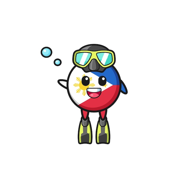 La conception mignonne de personnage de dessin animé de plongeur de drapeau des philippines