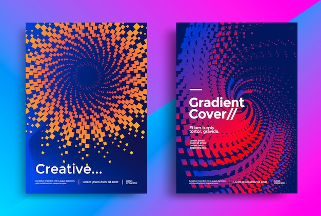 Conception minimale de couvertures ou d'affiches. Formes abstraites avec des dégradés vibrants.