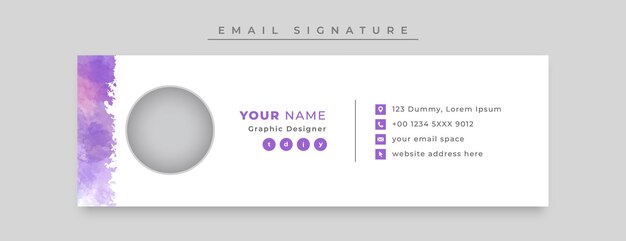 Conception Minimale De Modèle De Signature D'e-mail Ou Pied De Page D'e-mail Avec Profil Numérique à L'aquarelle