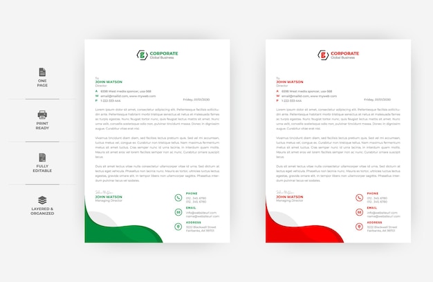 Vecteur conception minimale de papier à en-tête de format a4, conception de papier à en-tête commercial à deux couleurs