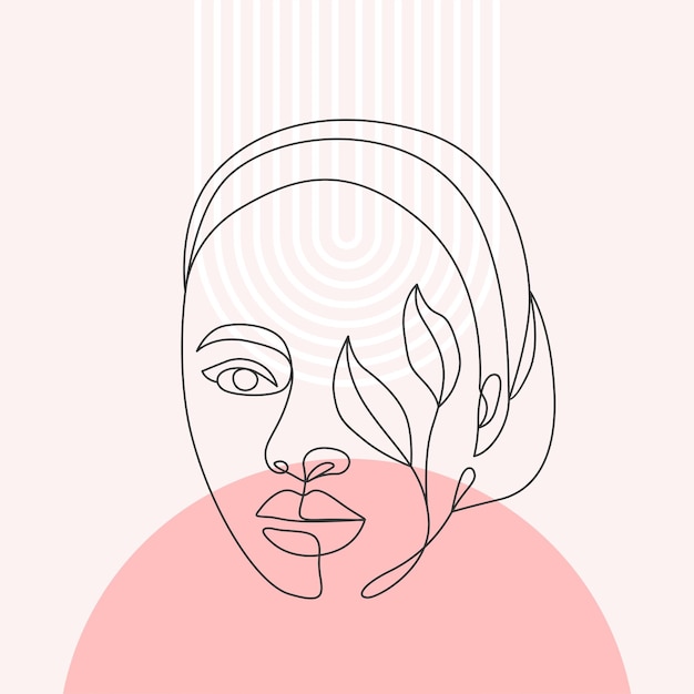 Conception Minimale De Portrait De Femme Et De Fleurs Dans Un Style Minimal De Dessin Au Trait