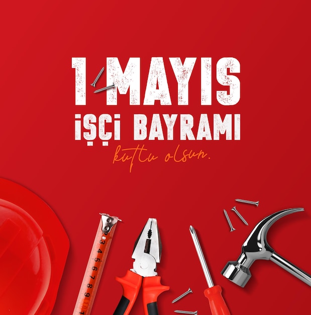 Conception minimale pour la carte de la fête du travail et de la solidarité du 1er mai. (Turc 1 mays emek ve dayanma gunu)