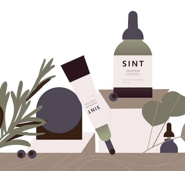Conception minimaliste de produits de soins de la peau avec des éléments à base de plantes et de plantes