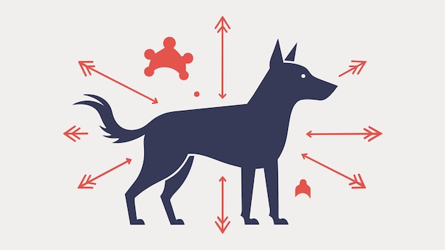 Vecteur une conception minimaliste d'une silhouette de chien avec différentes flèches pointant dans différentes directions pour