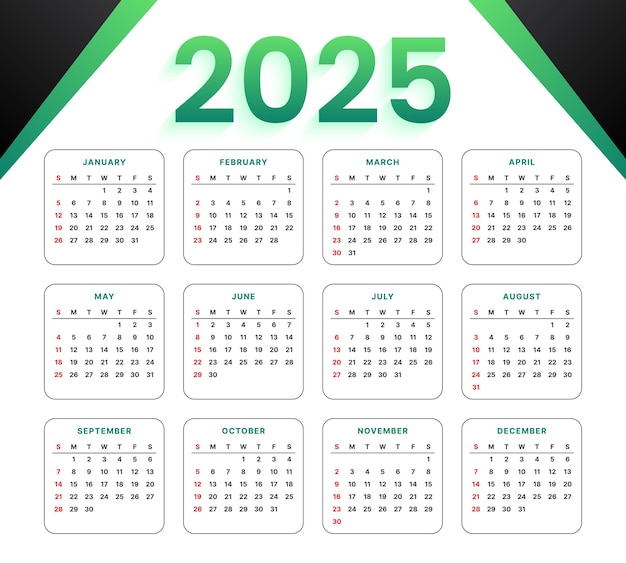 Conception de la mise en page du calendrier du Nouvel An Vector Simple 2025