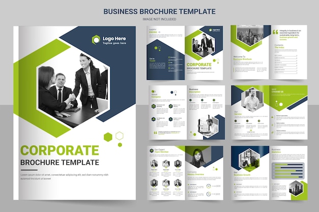 Conception de mise en page de modèle de brochure d'entreprise minima entreprise conception de modèle de brochure verte de 12 pages