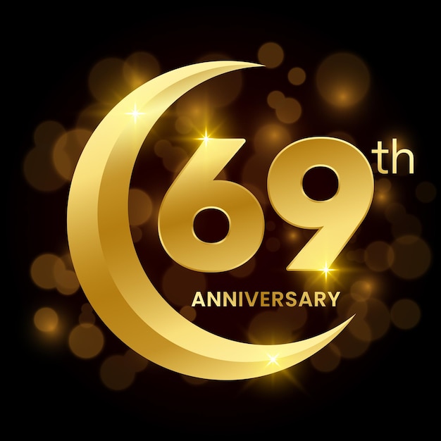 Conception de modèle de 69e anniversaire avec modèle vectoriel de logo de concept de demi-lune dorée