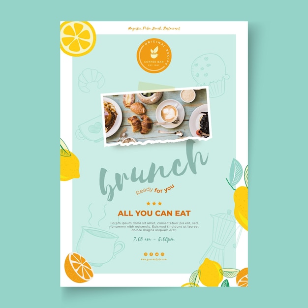 Vecteur conception de modèle d'affiche de restaurant brunch