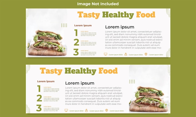 Vecteur conception de modèle de bannière horizontale de nourriture saine et savoureuse