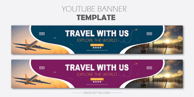Vecteur conception de modèle de bannière youtube de voyage et de tourisme
