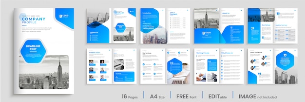 Conception de modèle de brochure moderne avec des formes dégradées bleues, conception de brochure d'entreprise multi pages