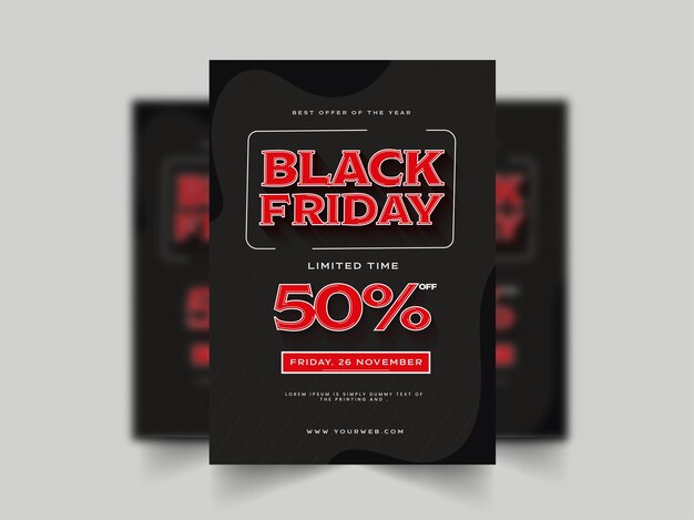 Conception De Modèle De Brochure De Vente Vendredi Noir Avec Offre De Réduction De 50 % Pour La Publicité.