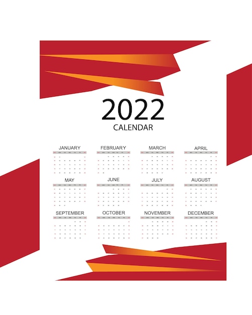 Vecteur conception de modèle de calendrier 2022.