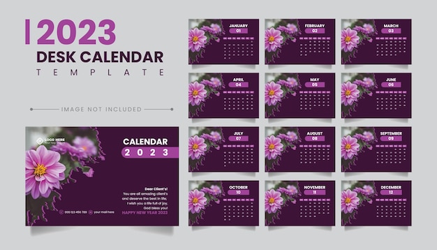 Conception de modèle de calendrier de bureau du nouvel an 2023