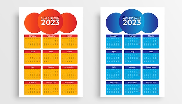 Conception De Modèle De Calendrier Du Nouvel An 2023. Conception De Calendrier Mural Année 2023.