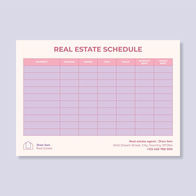 Conception de modèle de calendrier immobilier Duotone