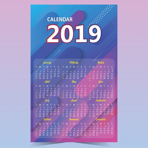 Vecteur conception de modèle de calendrier moderne 2019