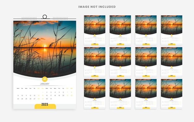 Conception de modèle de calendrier mural 2023 12 pages
