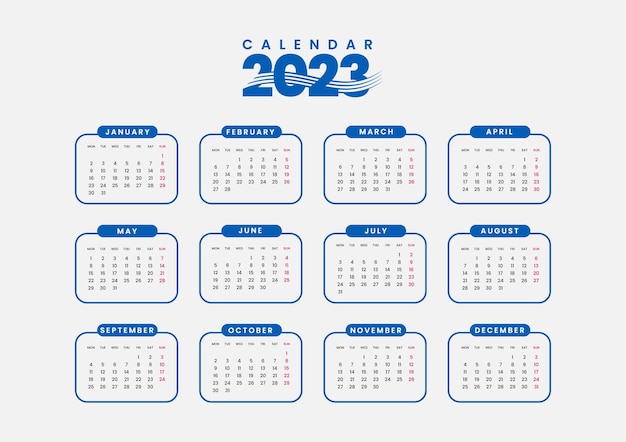 Vecteur conception de modèle de calendrier simple du nouvel an 2023 avec arrière-plan