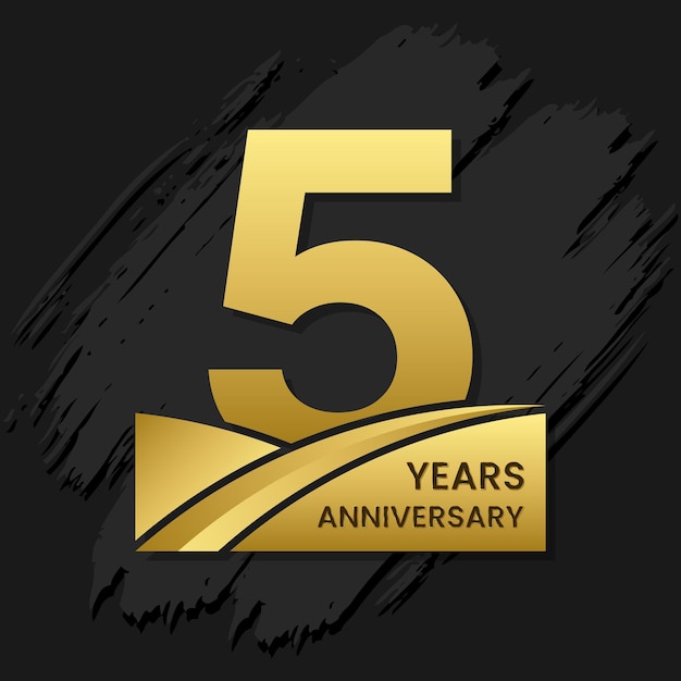 Vecteur conception de modèle de célébration d'anniversaire de célébration d'anniversaire de 5 ans avec la couleur d'or isolée sur l'illustration de modèle de vecteur de fond de brosse noire