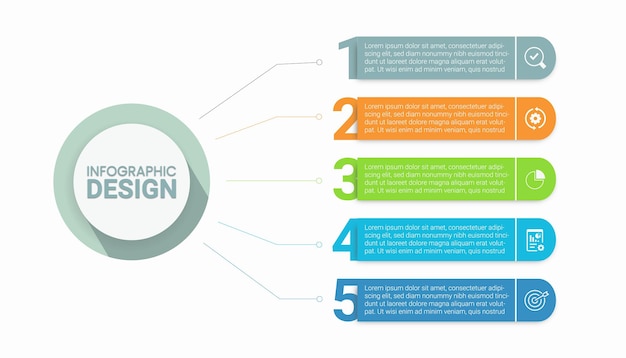 Vecteur conception de modèle coloré d'infographie d'entreprise en 5 étapes