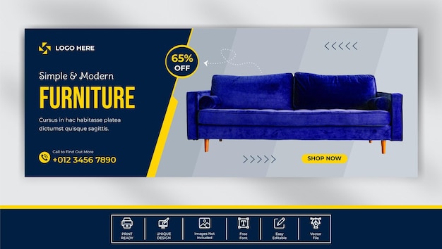 Vecteur conception de modèle de couverture facebook de vente de meubles