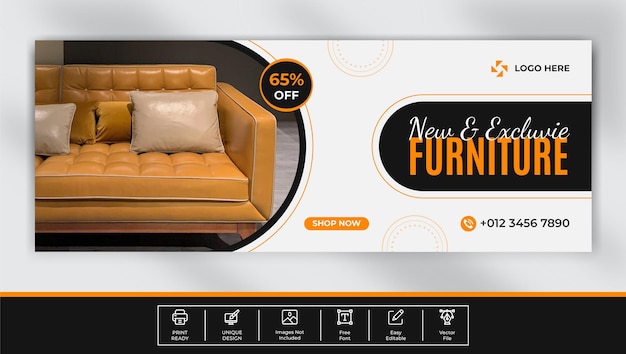 Vecteur conception de modèle de couverture facebook de vente de meubles