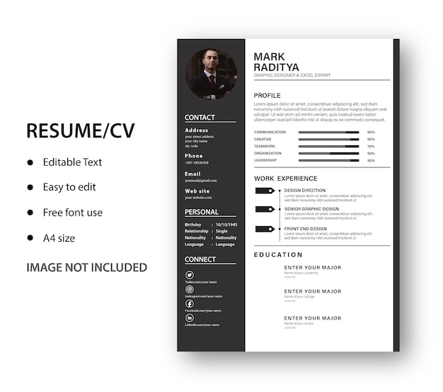 Vecteur conception de modèle de cv ou de cv créatif et propre