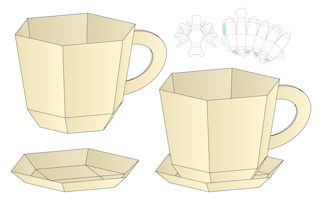 Conception de modèle de découpe d'emballage de boîte de tasse de thé.