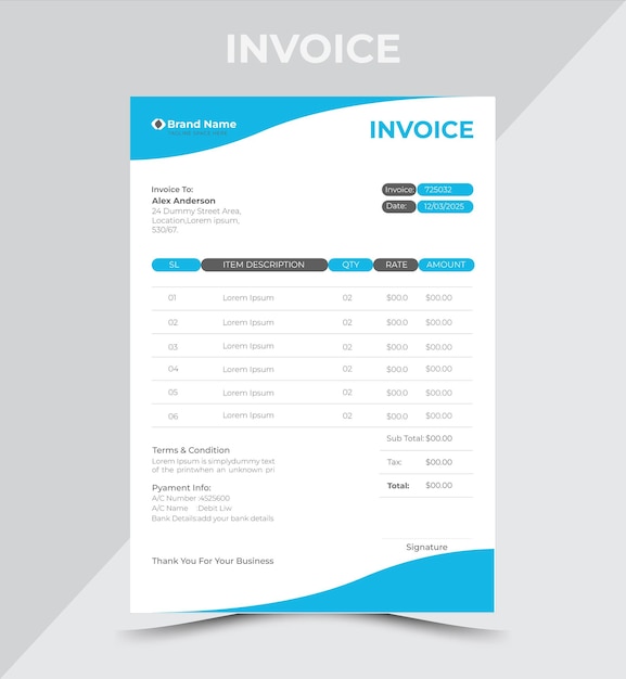 Conception d'un modèle de facture verticale d'entreprise de marketing vectoriel gratuit