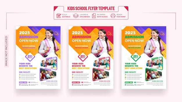 Vecteur conception de modèle de flyer d'admission à l'école pour enfants