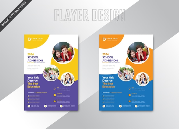 Conception de modèle de flyer d'admission scolaire vectorielle