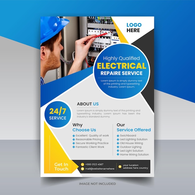 conception de modèle de flyer ou d'affiche d'agence de services de technicien de réparation électrique