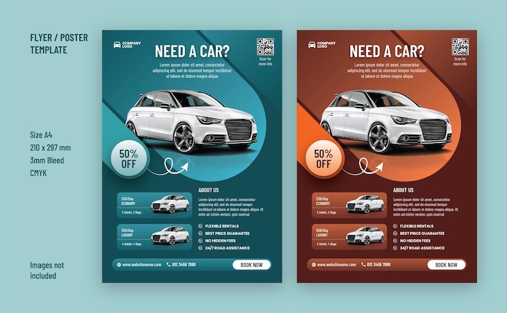 Conception de modèle de flyer d'entreprise de location de voiture