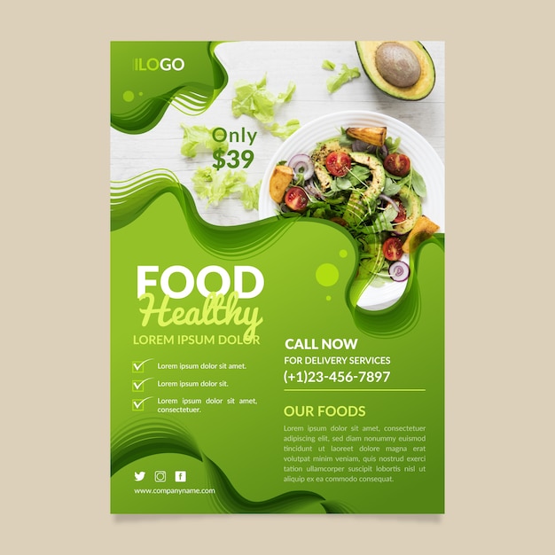 Conception de modèle de flyer de restaurant de nourriture saine