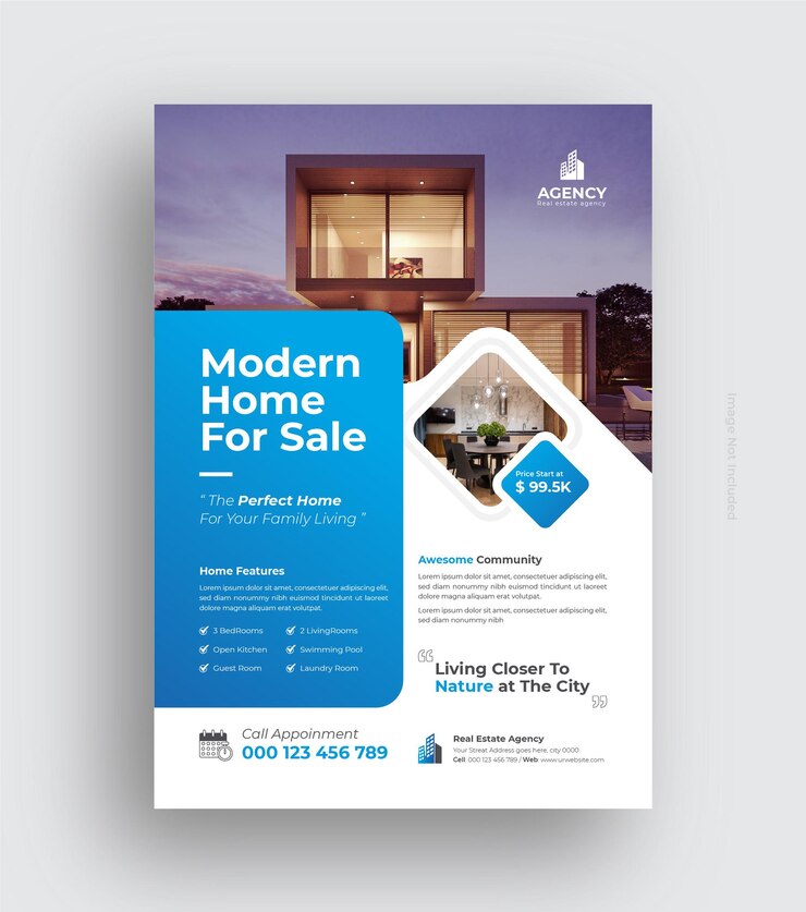 Vecteur conception de modèle de flyer de vente immobilière ou de maison