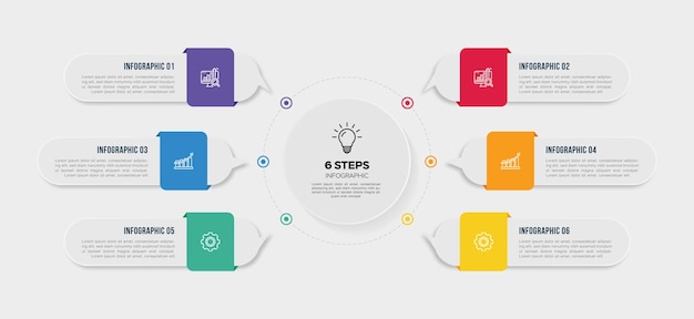 Vecteur conception de modèle d'infographie avec 6 options ou étapes visualisation de données commerciales modèle d' infographie