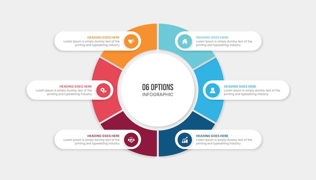 Vecteur conception de modèle d'infographie de cycle de cercle de six options