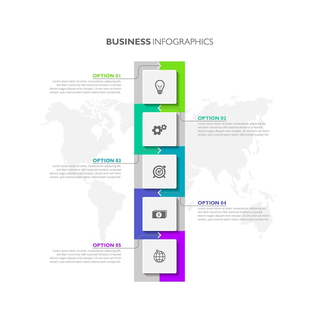 Conception De Modèle D'infographie De Fond Abstrait D'entreprise De Présentation Colorée Avec Cinq Options