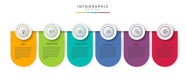 Conception De Modèle D'infographie De Processus De Chronologie D'affaires D'étapes Avec Des Icônes