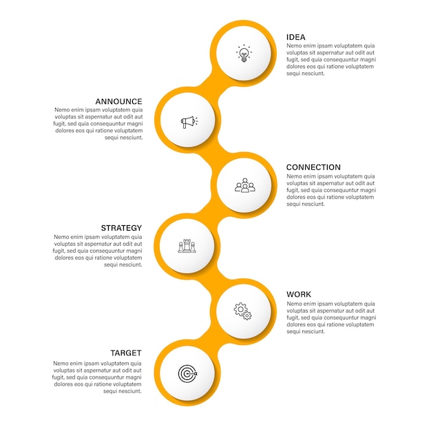 Conception De Modèle D'infographie De Processus De Chronologie D'affaires D'étapes Avec Des Icônes