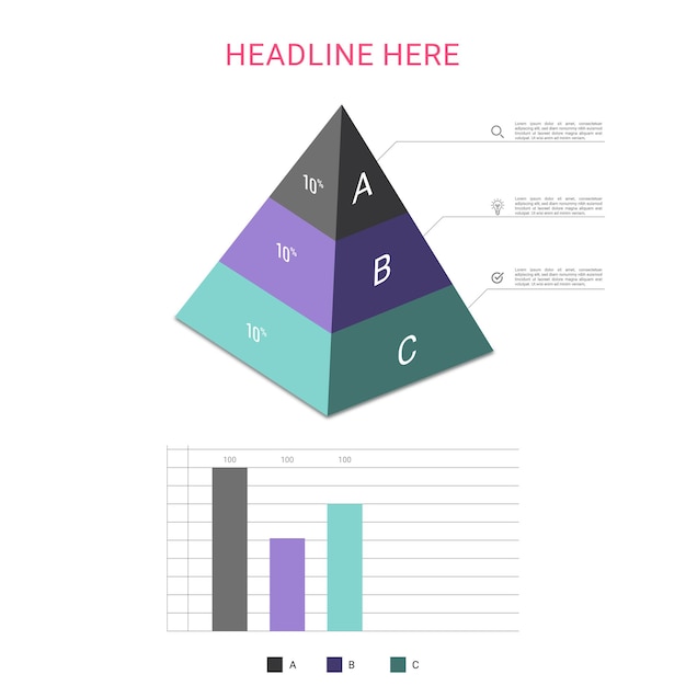 Vecteur conception de modèle d'infographie de pyramide 3d