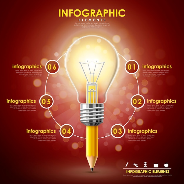 Conception De Modèle Infographique De L'éducation Avec Des éléments De Crayon Et D'ampoule