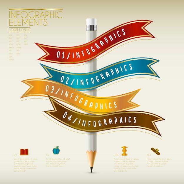 Conception De Modèle Infographique De L'éducation Avec Des éléments De Crayon Et De Ruban