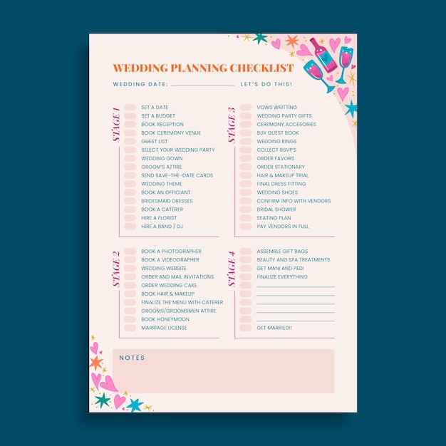 Conception de modèle de liste de contrôle de planification de mariage